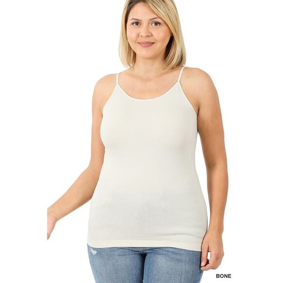 1X/2X Bone White Seamless Camisole with Adjustable Straps Plus Size Neutral - Picture 1 of 15